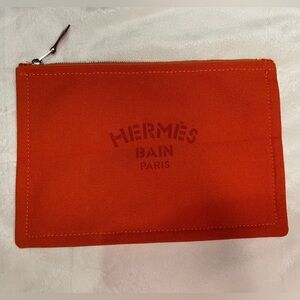 Hermes Orange Bain Flat Canvas Pouch 🧡